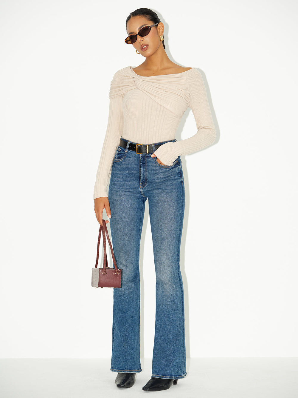Asymmetric Twist-Front Ribbed Knit Top  Liora Lane Boutique T-Shirts