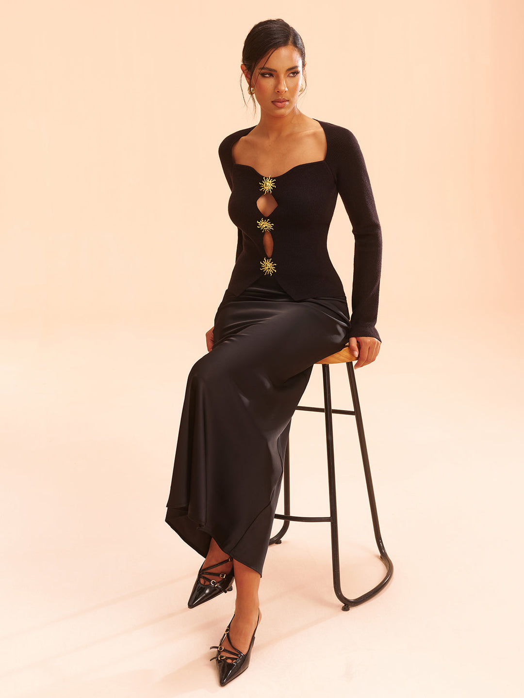 Metal Detail Cut-Out Knit Top  Liora Lane Boutique Knit Tops