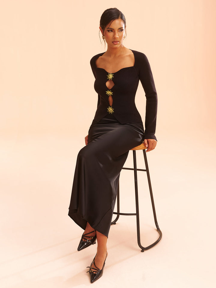 Metal Detail Cut-Out Knit Top  Liora Lane Boutique Knit Tops