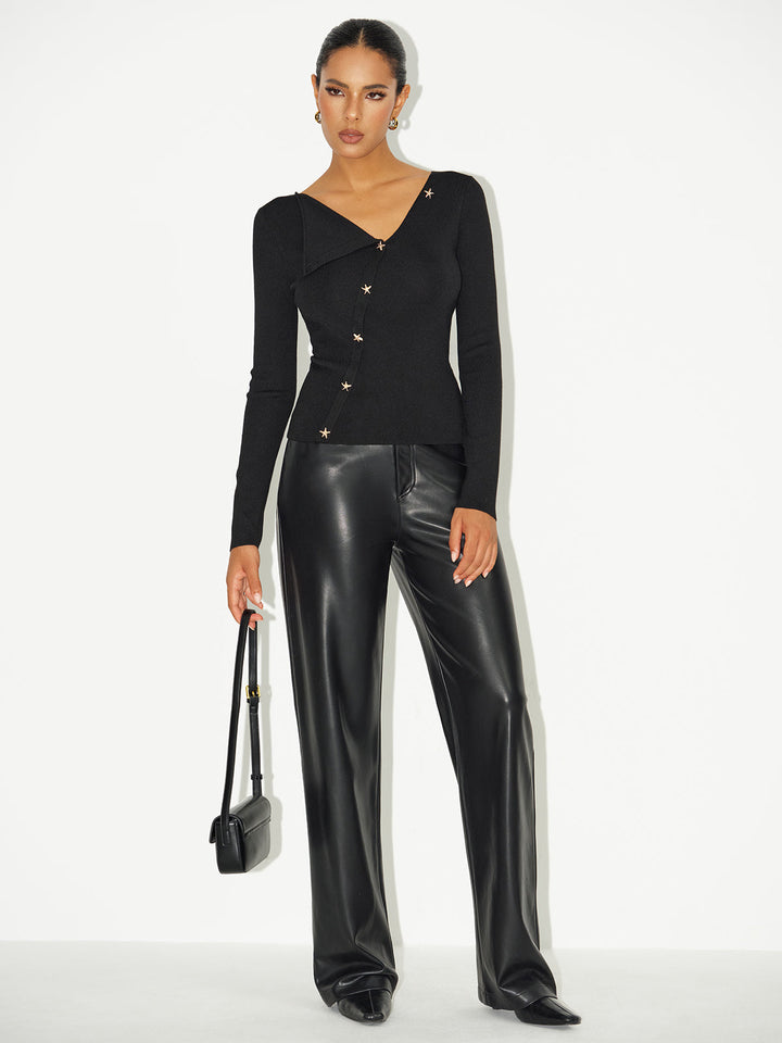 Asymmetric Star-Button Knit Top  Liora Lane Boutique Knit Tops