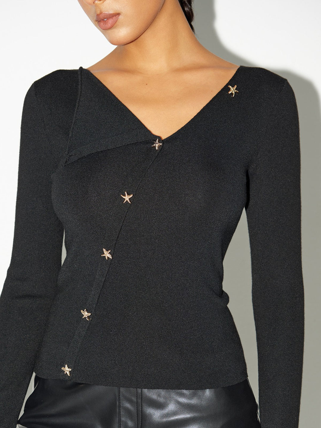 Asymmetric Star-Button Knit Top  Liora Lane Boutique Knit Tops
