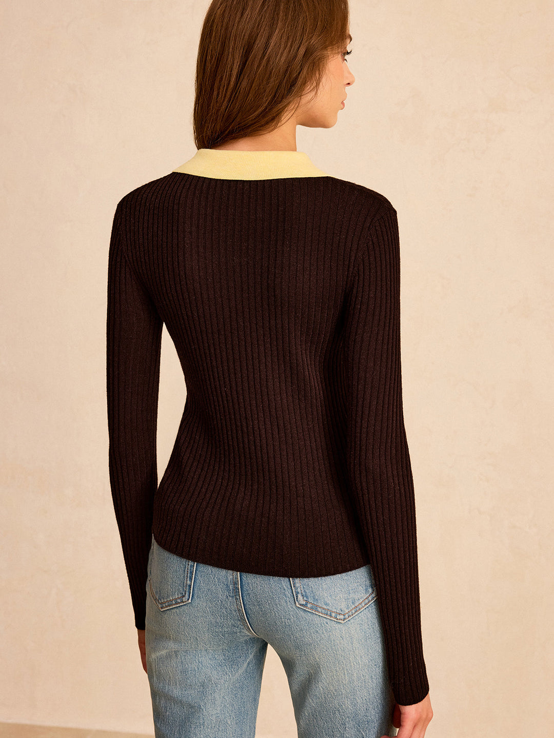 Contrast Collar Wool Blend Polo Knit Top  Liora Lane Boutique Knit Tops