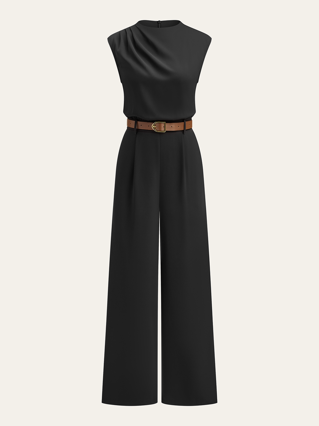 Belted Mock Neck Wide-Leg Jumpsuit  Liora Lane Boutique Jumpsuits Black / XL 89.99