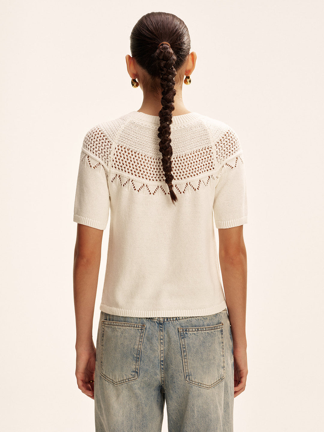 Short-Sleeve Eyelet Knit Sweater  Liora Lane Boutique Sweaters