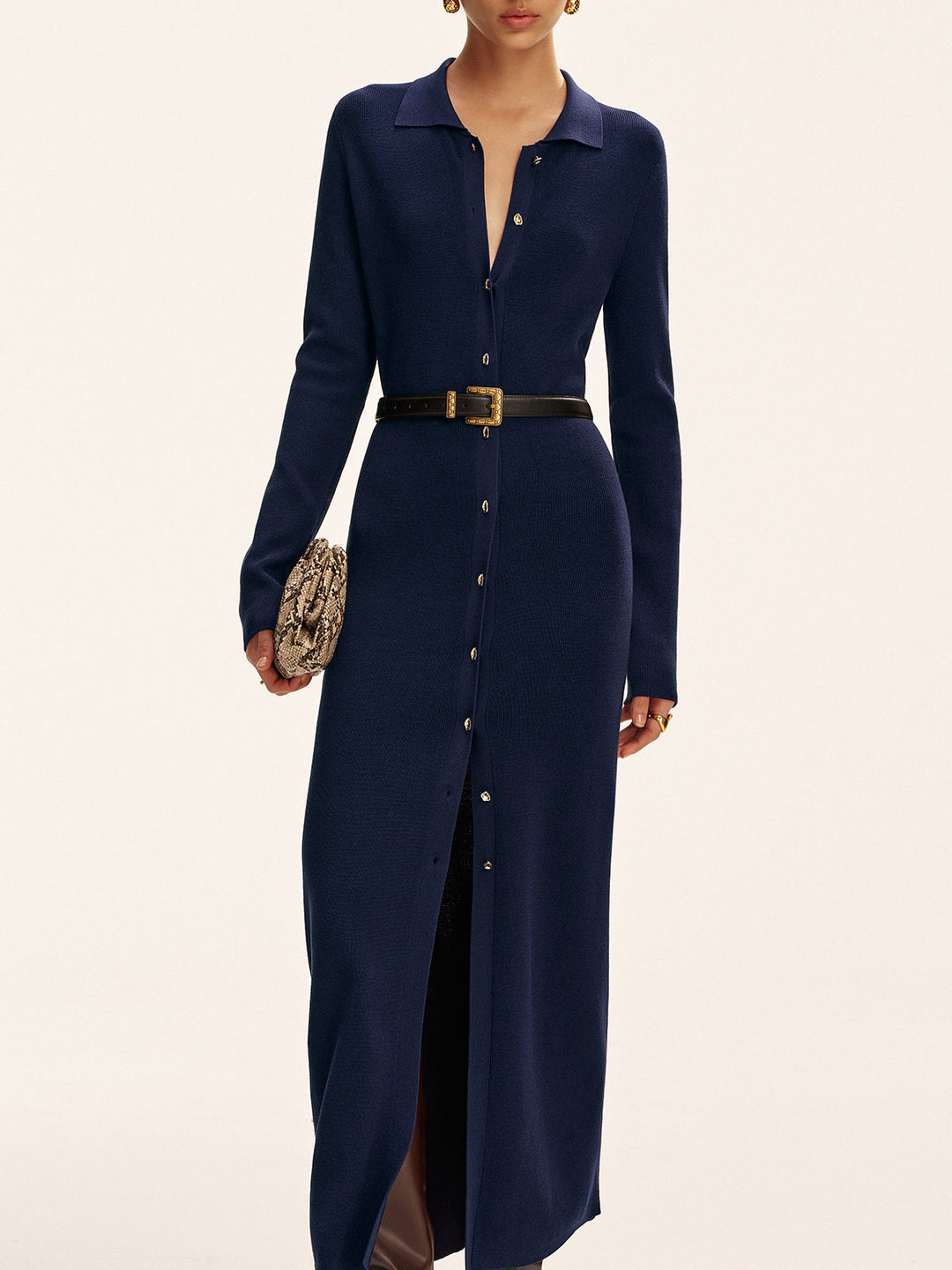 Long Sleeve Button Knit Maxi Dress without Belt  Liora Lane Boutique Sweater Dresses