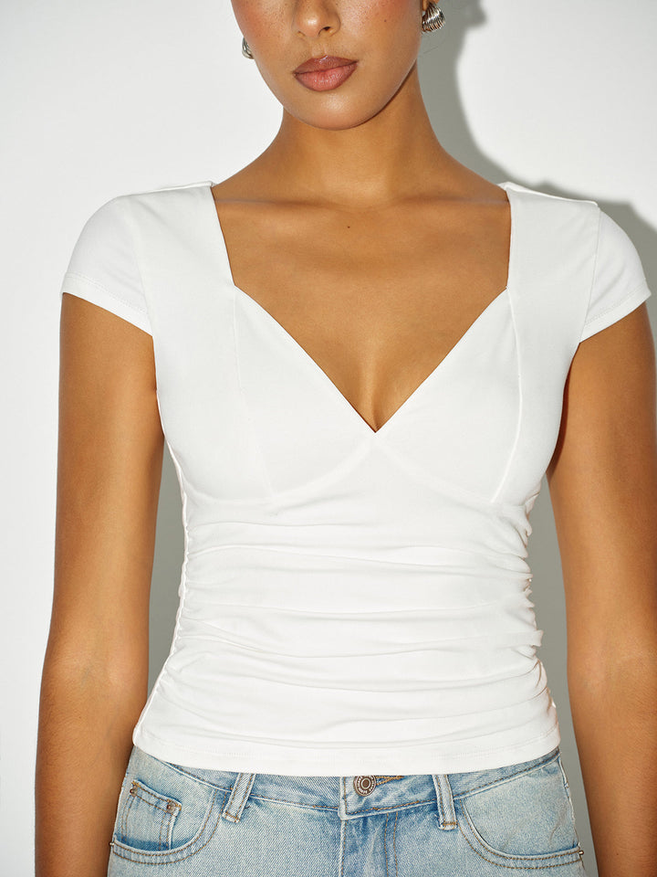 Ruched V-Neck Cap Sleeve T-Shirt  Liora Lane Boutique T-Shirts