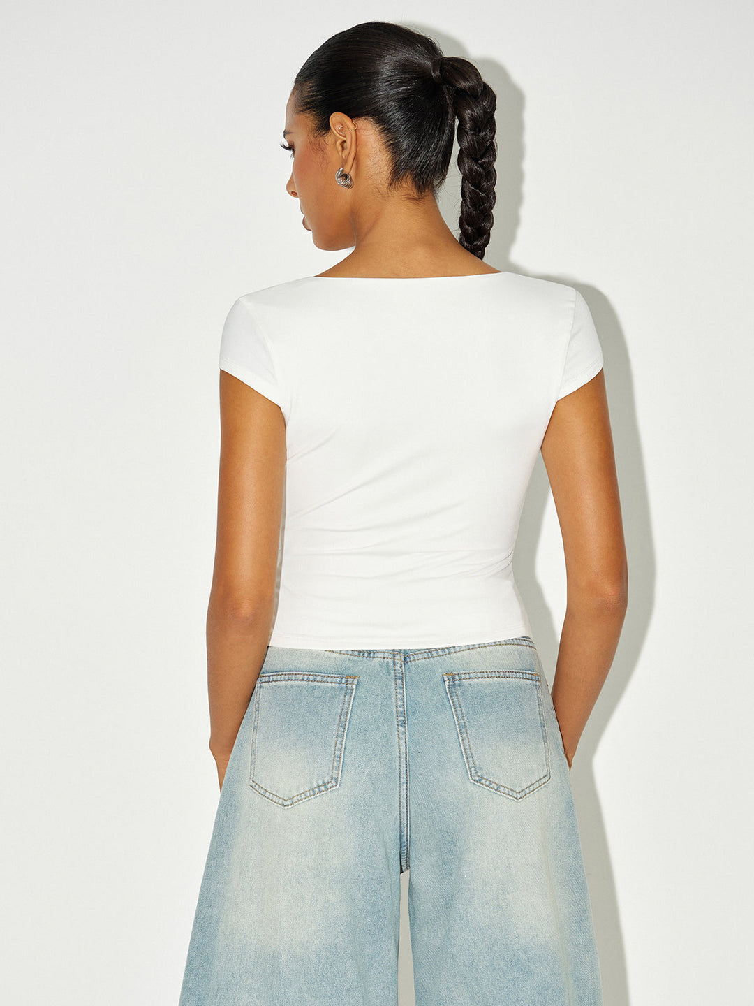 Ruched V-Neck Cap Sleeve T-Shirt  Liora Lane Boutique T-Shirts