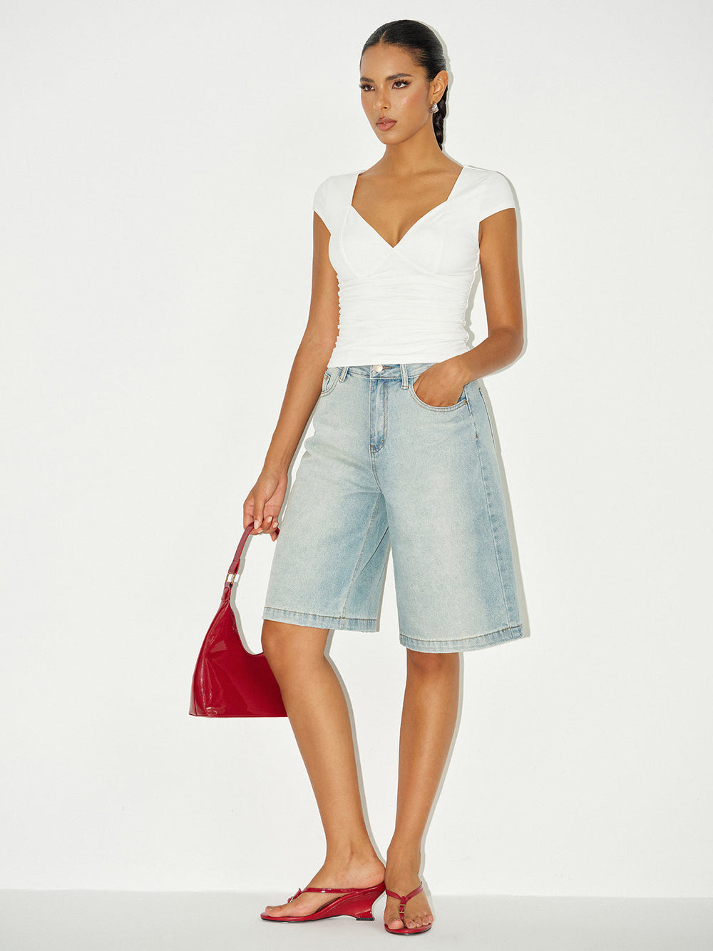 Mid-Waist Denim Bermuda Shorts  Liora Lane Boutique Jeans