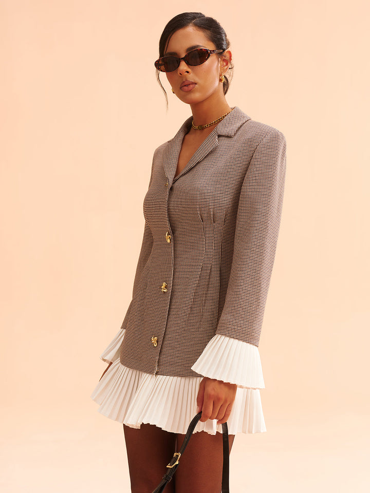Pleated Hem Panel Houndstooth Blazer Dress  Liora Lane Boutique Dresses