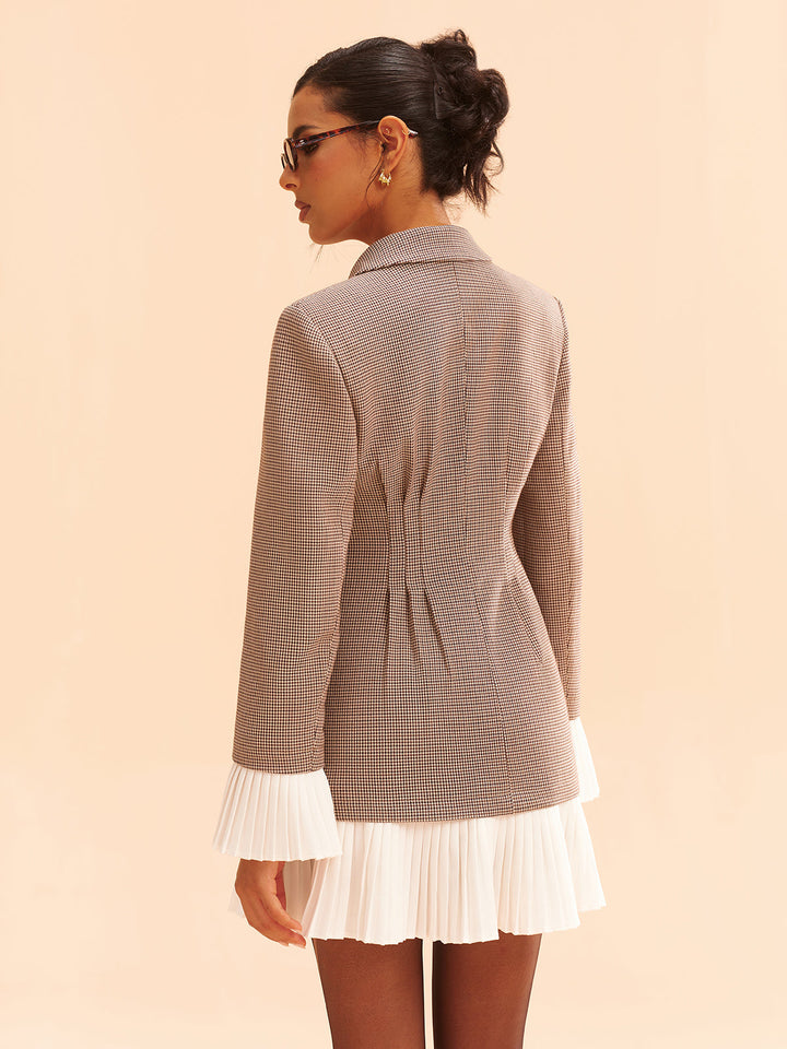 Pleated Hem Panel Houndstooth Blazer Dress  Liora Lane Boutique Dresses