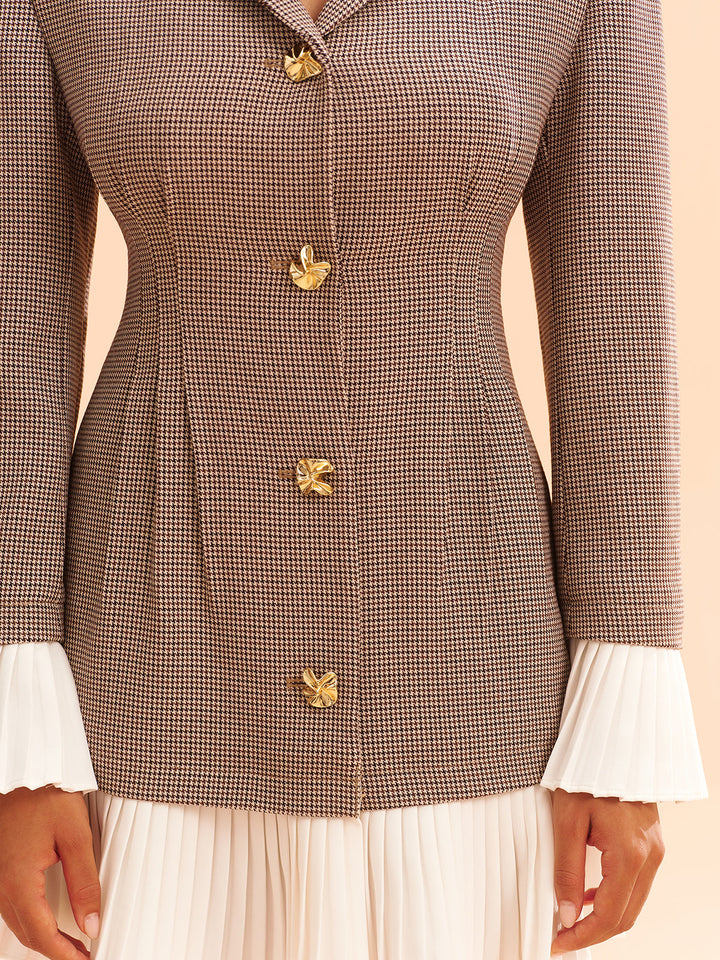 Pleated Hem Panel Houndstooth Blazer Dress  Liora Lane Boutique Dresses