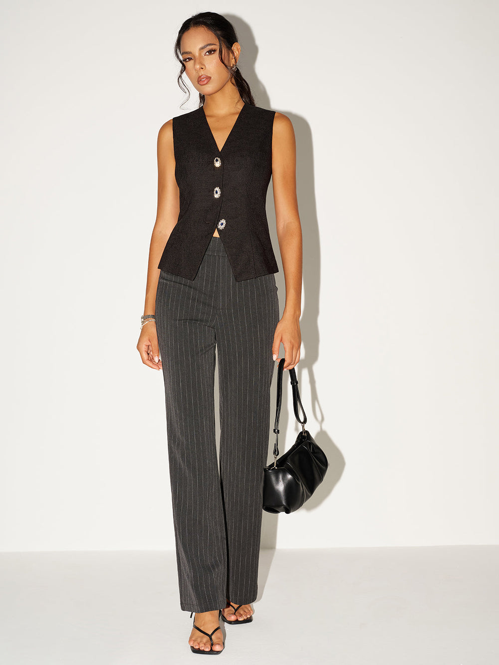 Pinstripe Low-Waist Pants  Liora Lane Boutique Pants