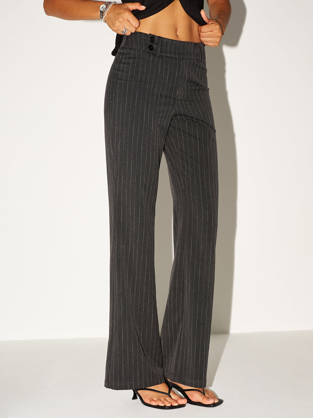 Pinstripe Low-Waist Pants  Liora Lane Boutique Pants Grey / XL 52.00
