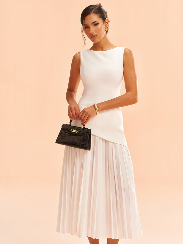 Sleeveless Asymmetric Pleated Midi Dress  Liora Lane Boutique Dresses