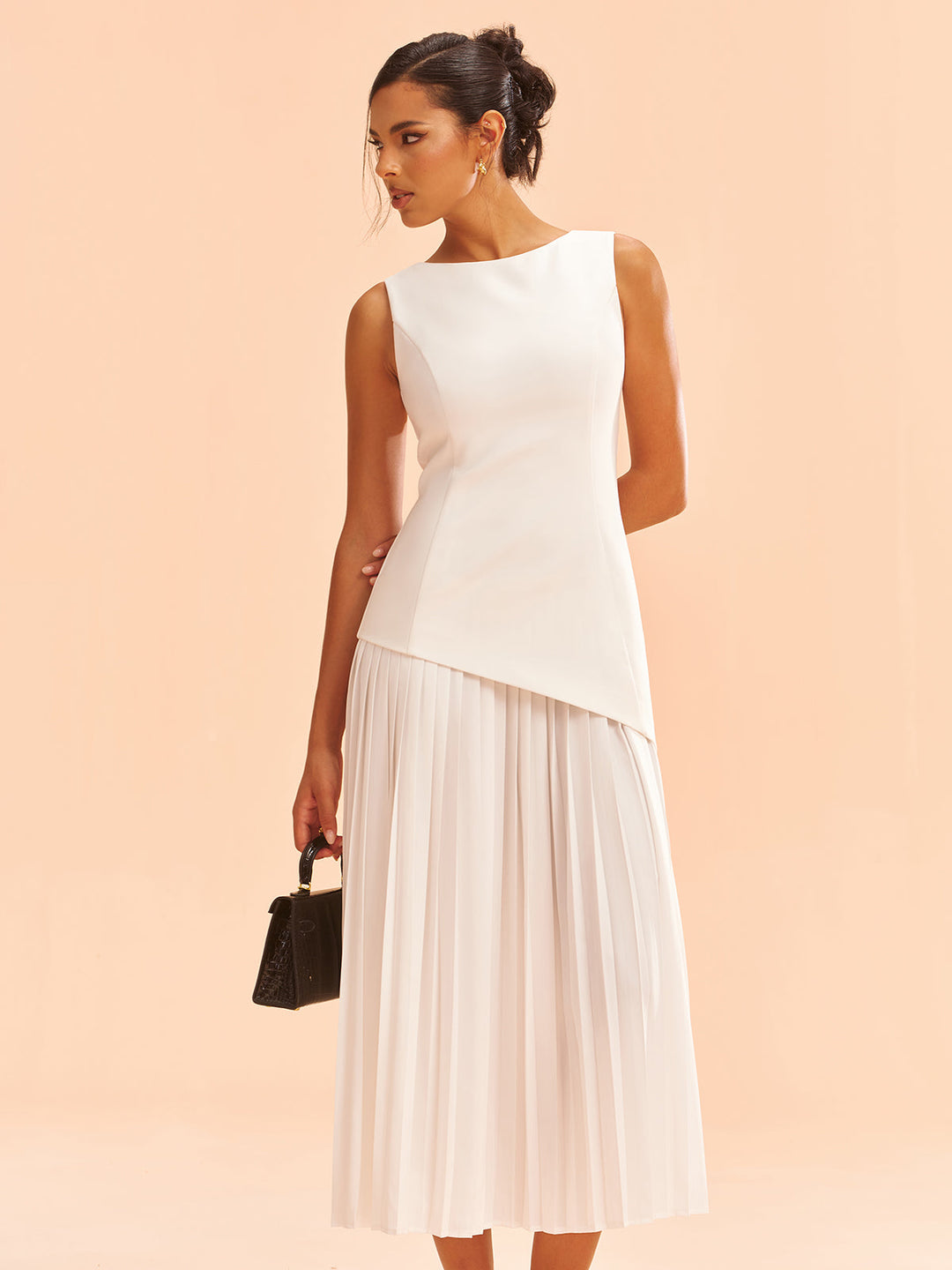Sleeveless Asymmetric Pleated Midi Dress  Liora Lane Boutique Dresses