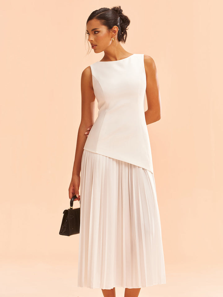 Sleeveless Asymmetric Pleated Midi Dress  Liora Lane Boutique Dresses