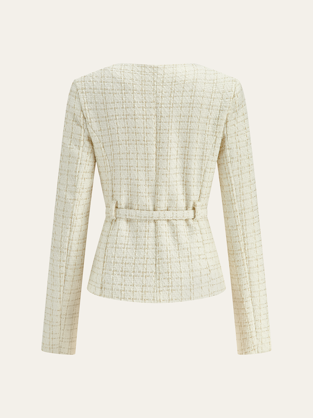 Metal Button Tweed Belted Blazer  Liora Lane Boutique Blazers
