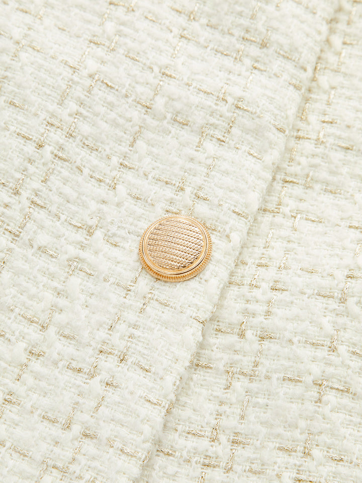Metal Button Tweed Belted Blazer  Liora Lane Boutique Blazers