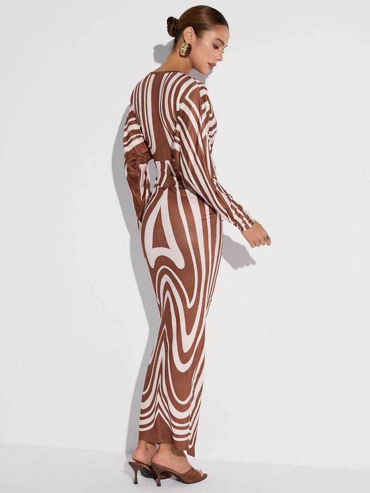 Striped Plunge Neck Slit Midi Dress without Belt  Liora Lane Boutique Dresses