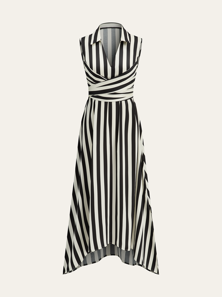 Striped Collared Sleeveless Maxi Dress  Liora Lane Boutique Dresses BlackandWhite / XL 89.99