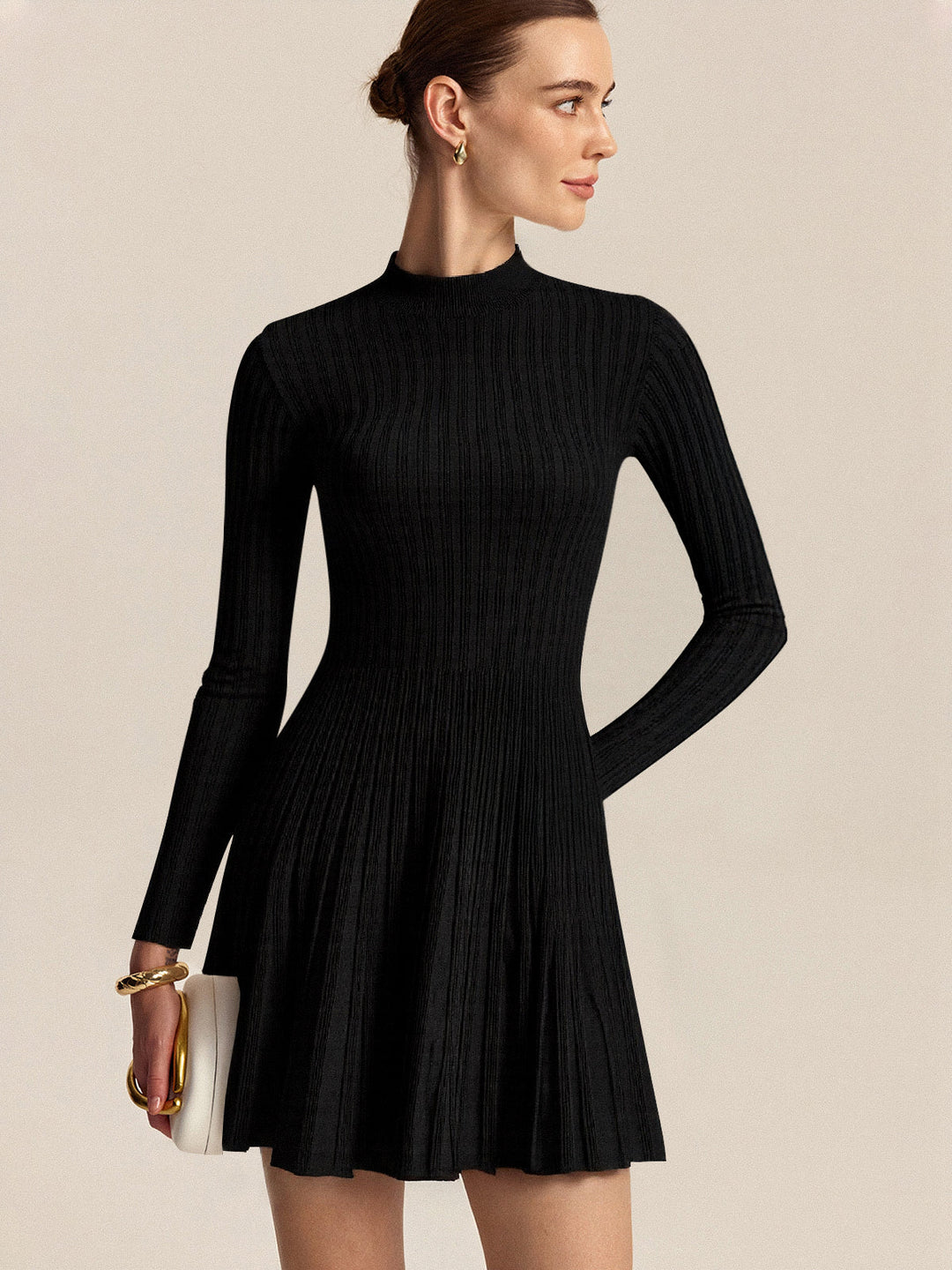 Mock Neck Flared Sweater Dress  Liora Lane Boutique Sweater Dresses Black / XL 147.99