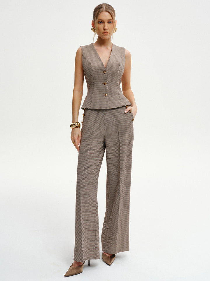 Houndstooth Metal Detail Mid-Waist Pants  Liora Lane Boutique Pants