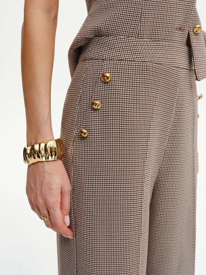 Houndstooth Metal Detail Mid-Waist Pants  Liora Lane Boutique Pants