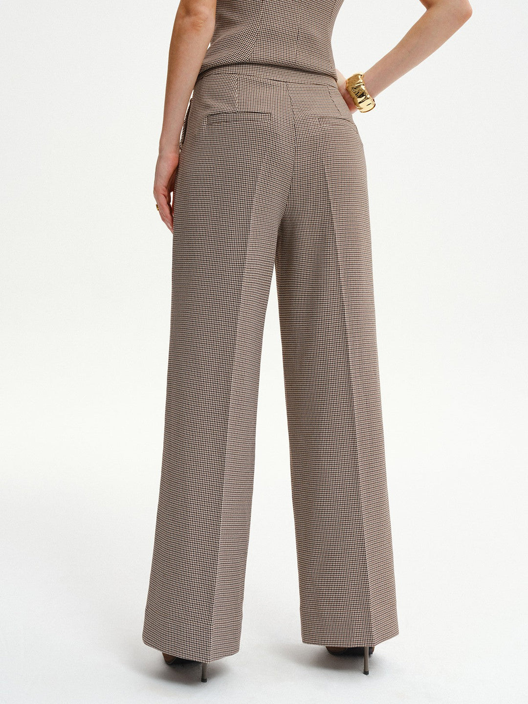 Houndstooth Metal Detail Mid-Waist Pants  Liora Lane Boutique Pants