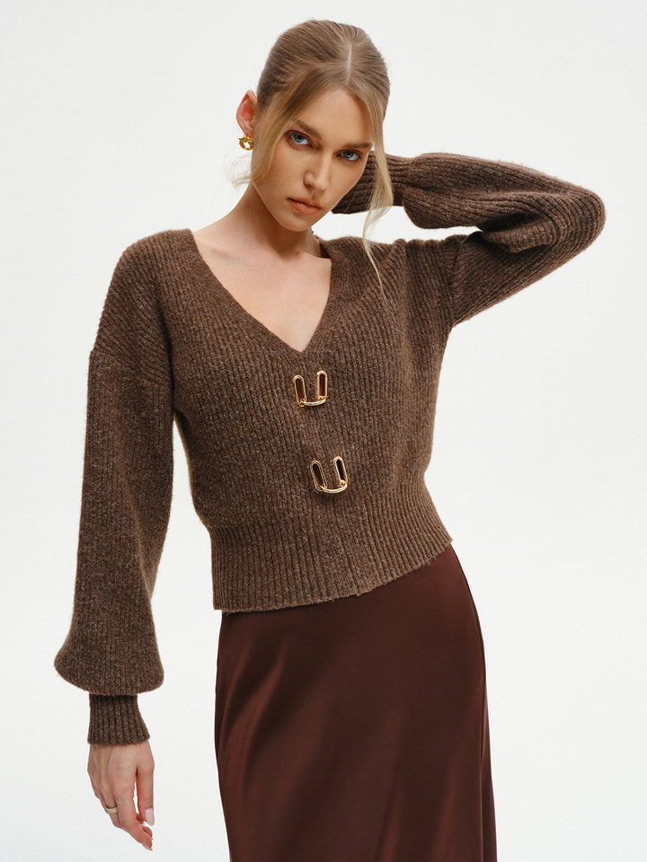 Wool-Blend V-Neck Sweater  Liora Lane Boutique Sweaters