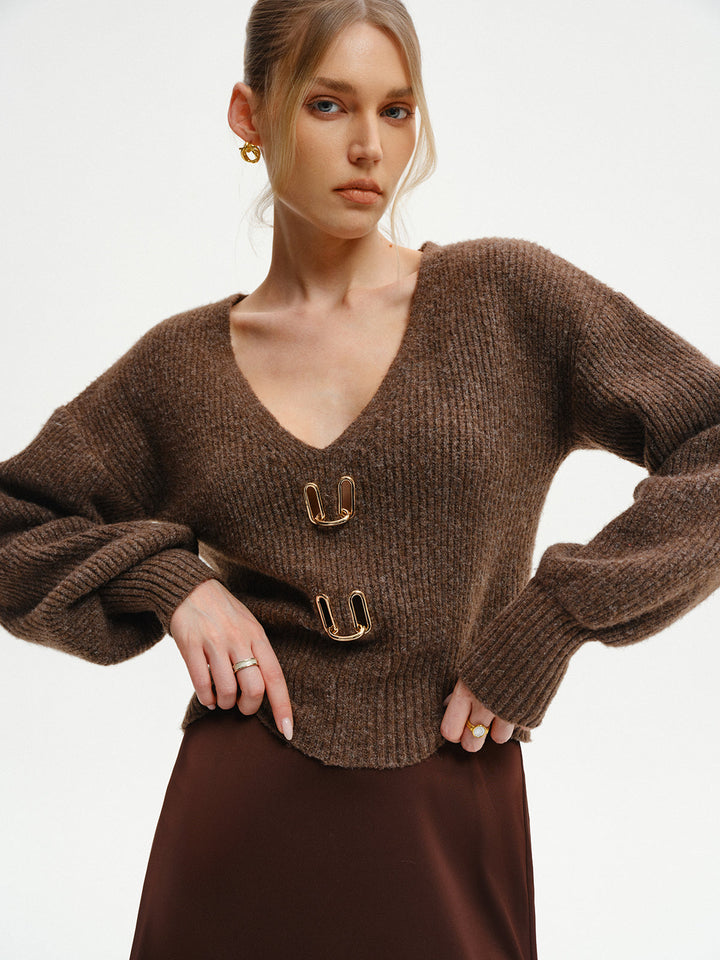Wool-Blend V-Neck Sweater  Liora Lane Boutique Sweaters
