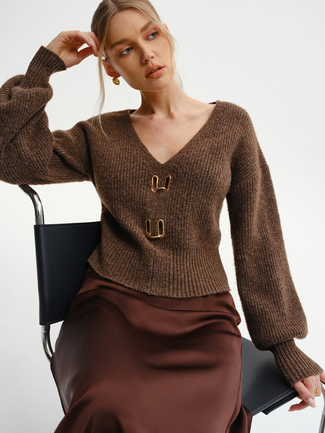 Wool-Blend V-Neck Sweater  Liora Lane Boutique Sweaters