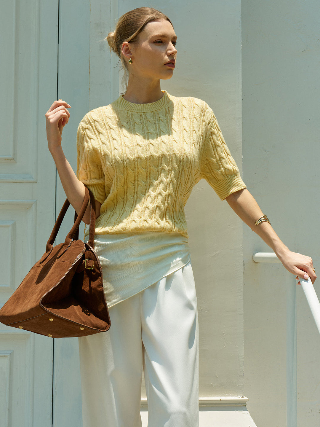 Cable Knit Short Sleeve Sweater  Liora Lane Boutique Sweaters