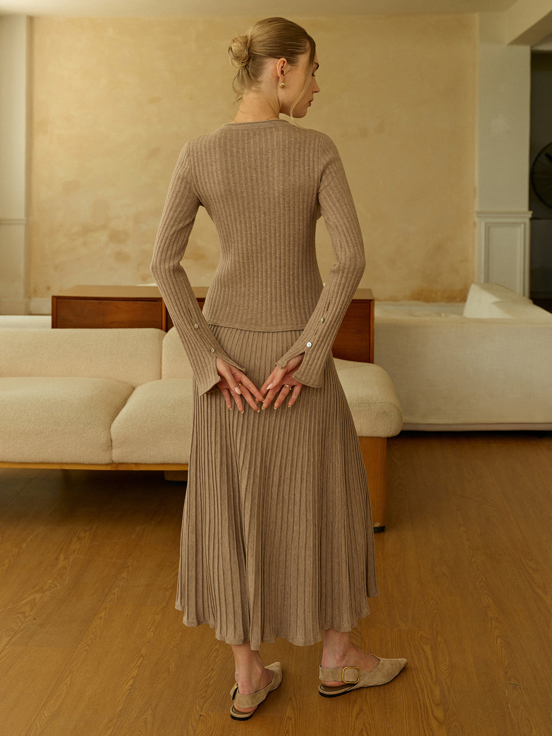 Textured Knit Cardigan and Midi Skirt Set  Liora Lane Boutique Skirt Sets