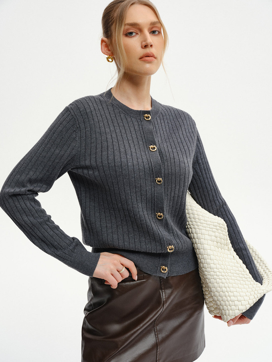 Wool-Blend Ribbed Knit Cardigan  Liora Lane Boutique Cardigans
