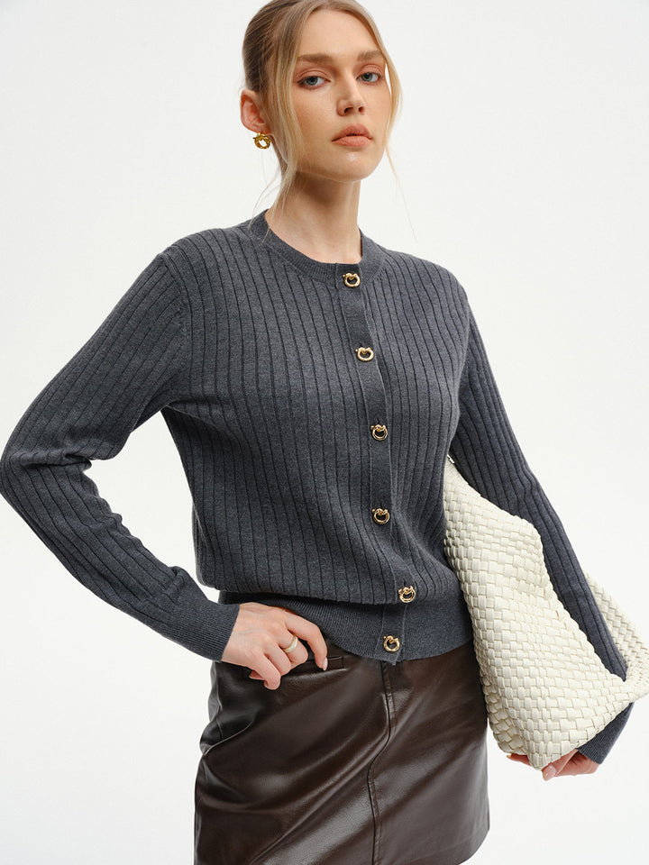 Wool-Blend Ribbed Knit Cardigan  Liora Lane Boutique Cardigans
