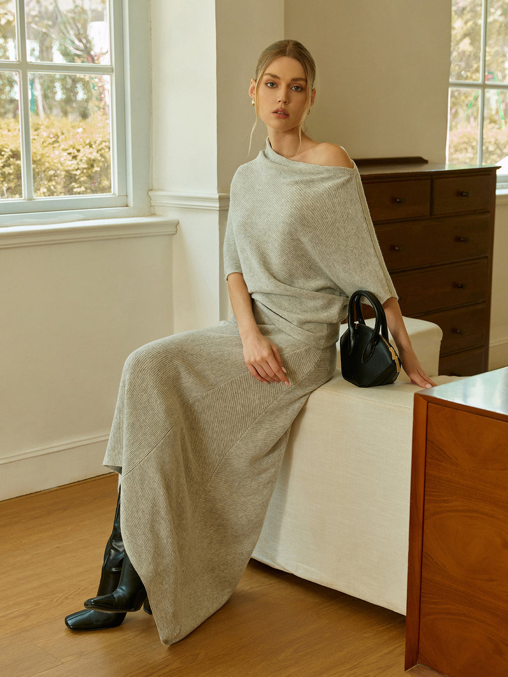 Asymmetric Wool-Blend Midi Skirt  Liora Lane Boutique Sweater Skirts