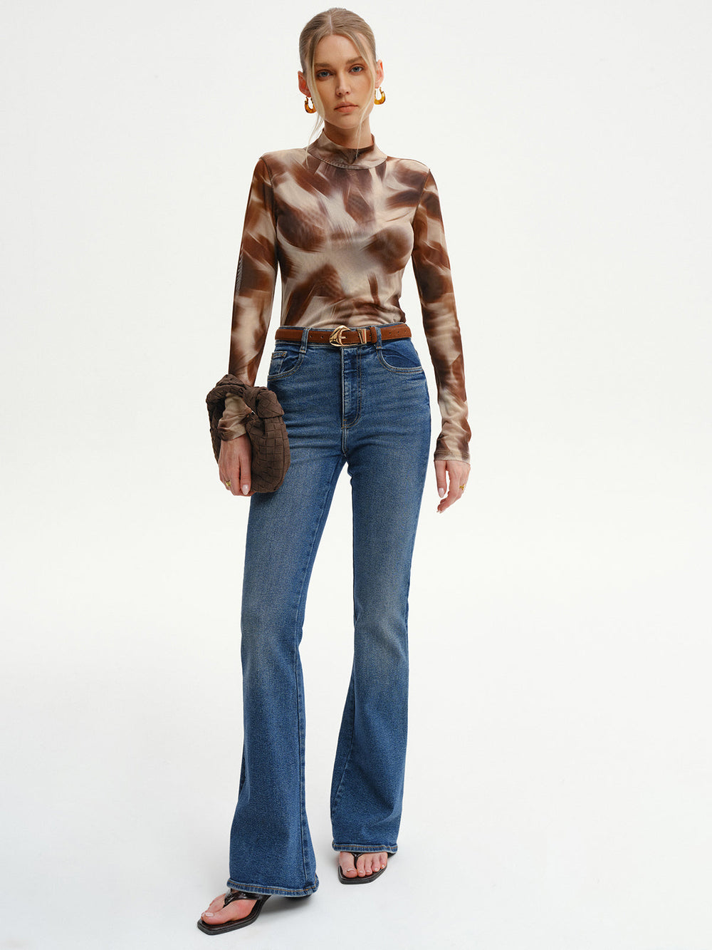 Abstract Print Mesh Long Sleeve T-Shirt  Liora Lane Boutique T-Shirts