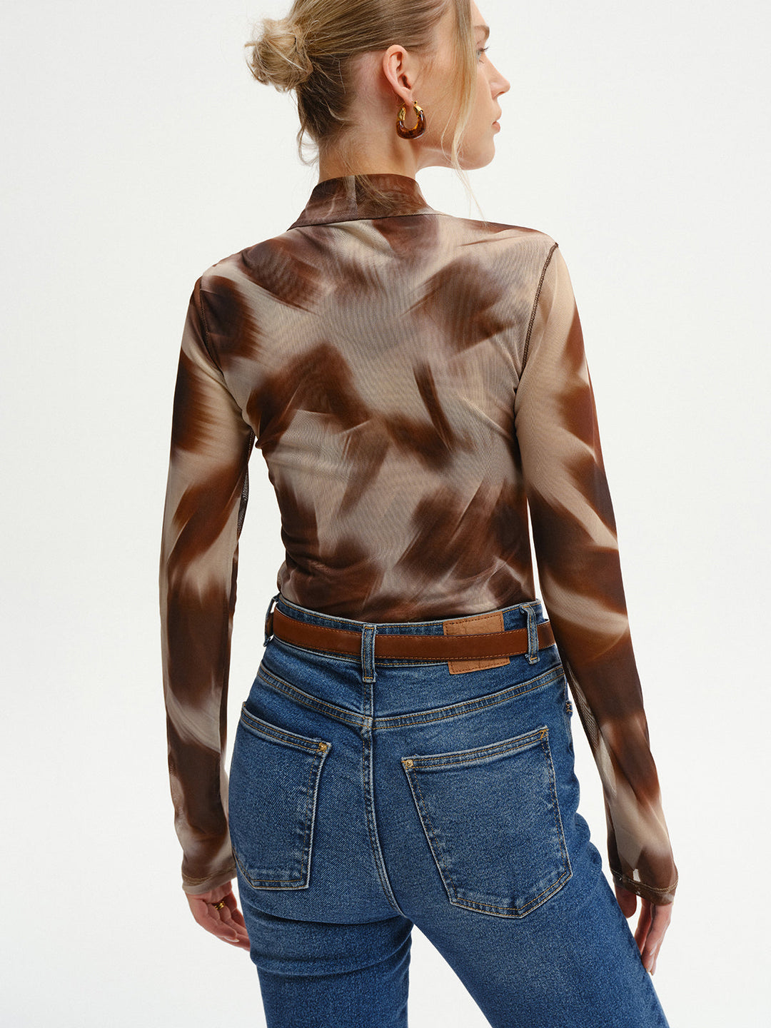 Abstract Print Mesh Long Sleeve T-Shirt  Liora Lane Boutique T-Shirts