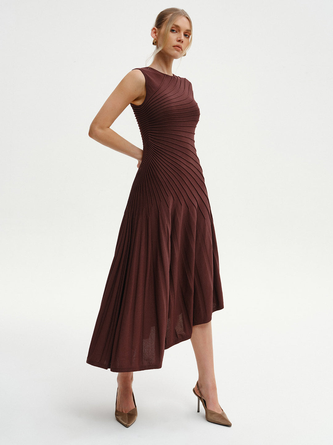 Sleeveless Asymmetric Midi Sweater Dress  Liora Lane Boutique Sweater Dresses Dark Brown / XL 78.00