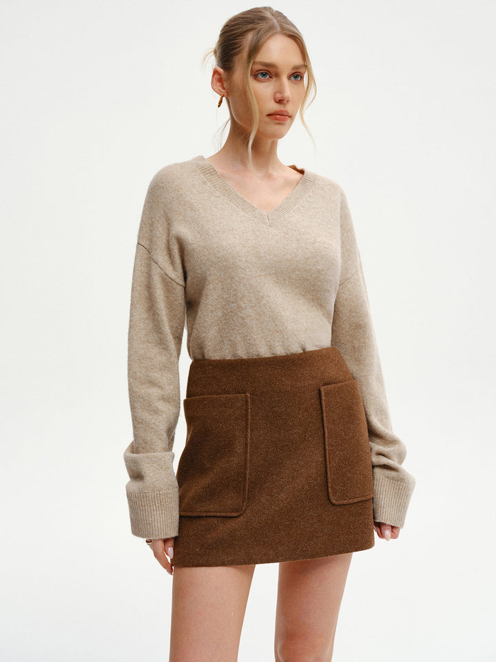 Wool-Blend V-Neck Sweater with Side Slit  Liora Lane Boutique Sweaters
