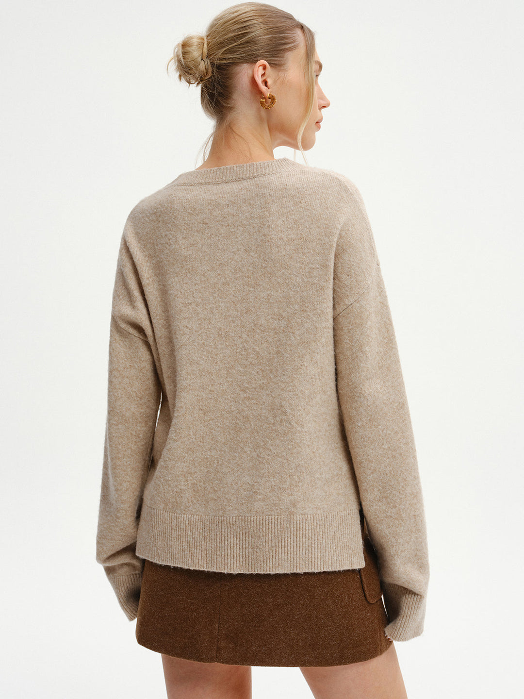 Wool-Blend V-Neck Sweater with Side Slit  Liora Lane Boutique Sweaters