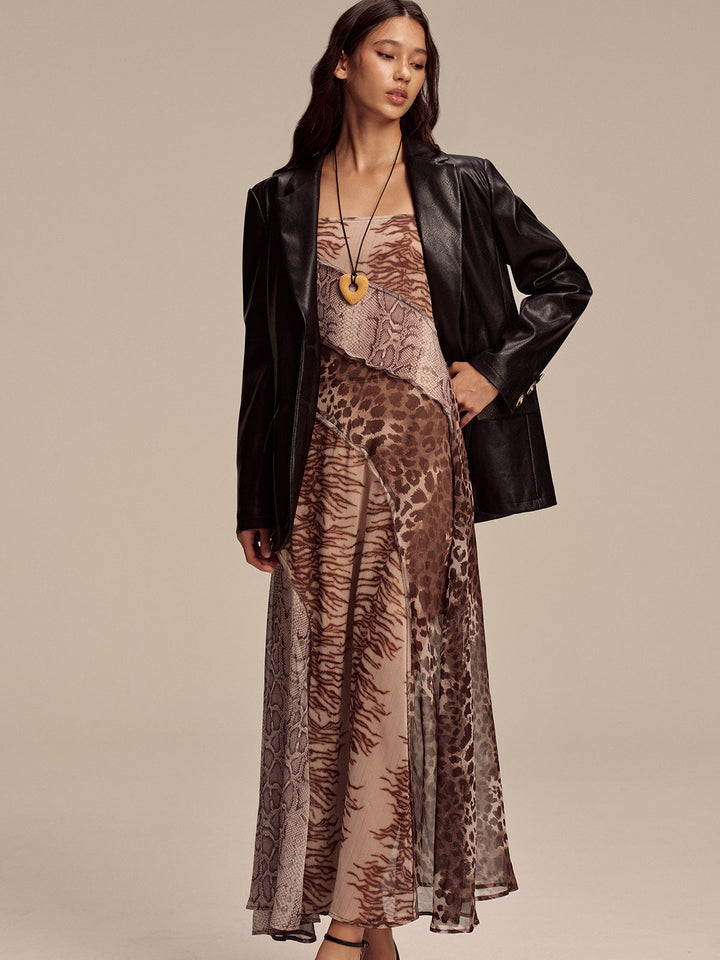 Animal Print Panel Semi-Sheer Mesh Maxi Dress  Liora Lane Boutique Dresses