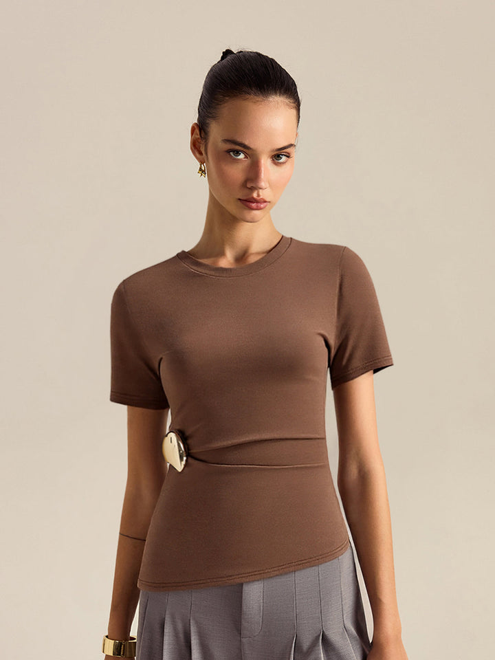 Asymmetric Short-Sleeved Top  Liora Lane Boutique T-Shirts Brown / XL 25.00