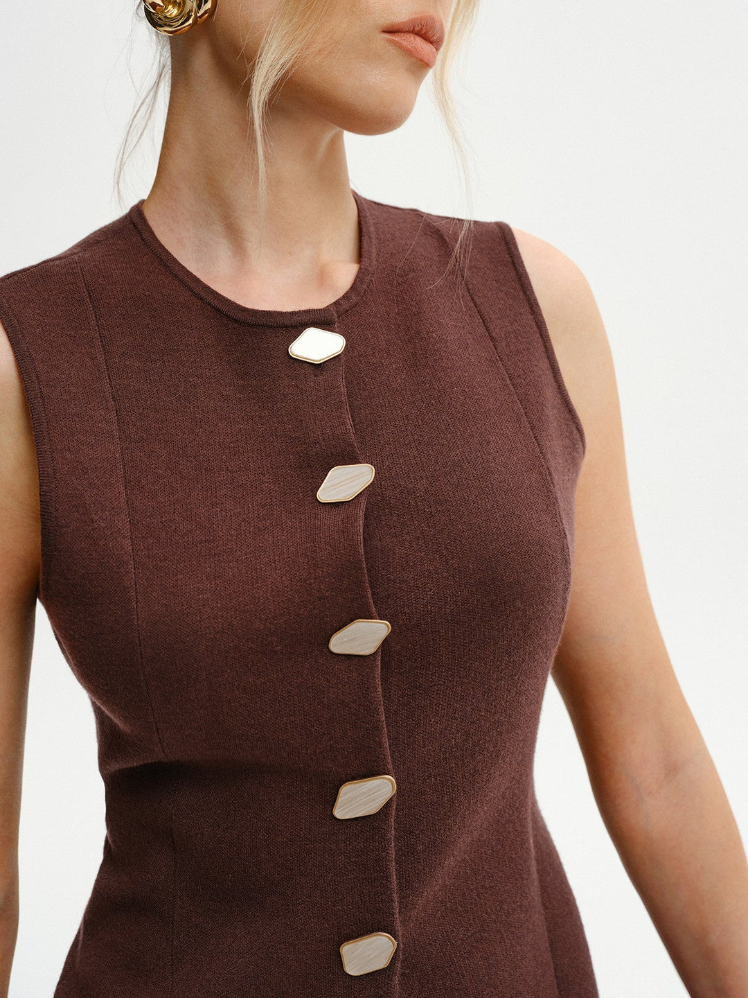 Wool-Blend Sleeveless Button Knit Cardigan  Liora Lane Boutique Cardigans