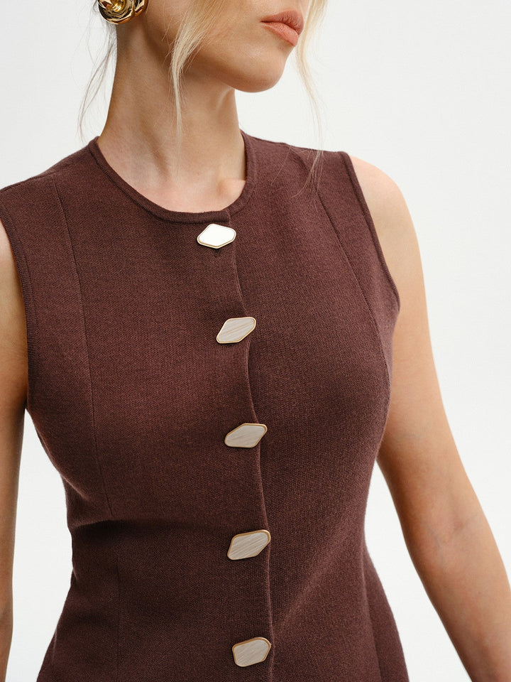 Wool-Blend Sleeveless Button Knit Cardigan  Liora Lane Boutique Cardigans