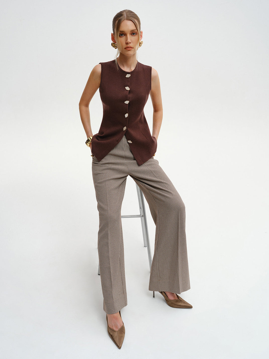 Wool-Blend Sleeveless Button Knit Cardigan  Liora Lane Boutique Cardigans