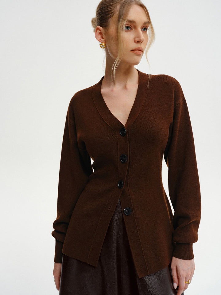 Wool-Blend V-Neck Button-Down Cardigan  Liora Lane Boutique Cardigans