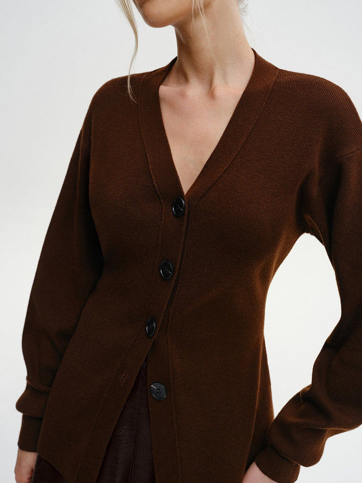 Wool-Blend V-Neck Button-Down Cardigan  Liora Lane Boutique Cardigans