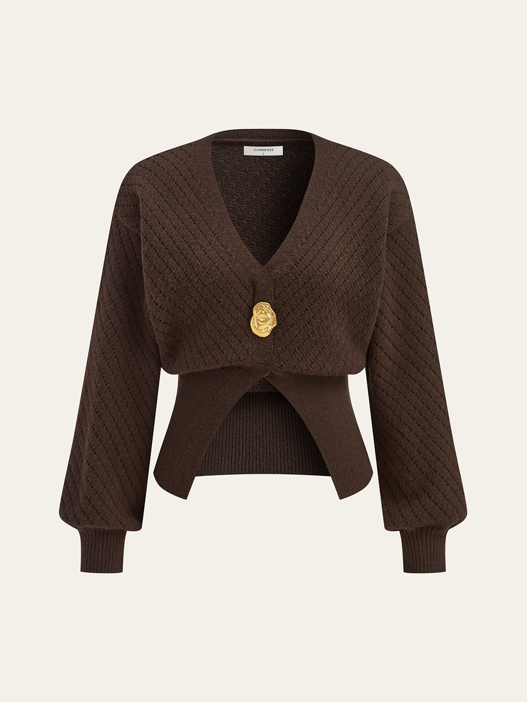 Metal Detail V-Neck Cinched Waist Sweater  Liora Lane Boutique Sweaters Dark Brown / XL 48.00