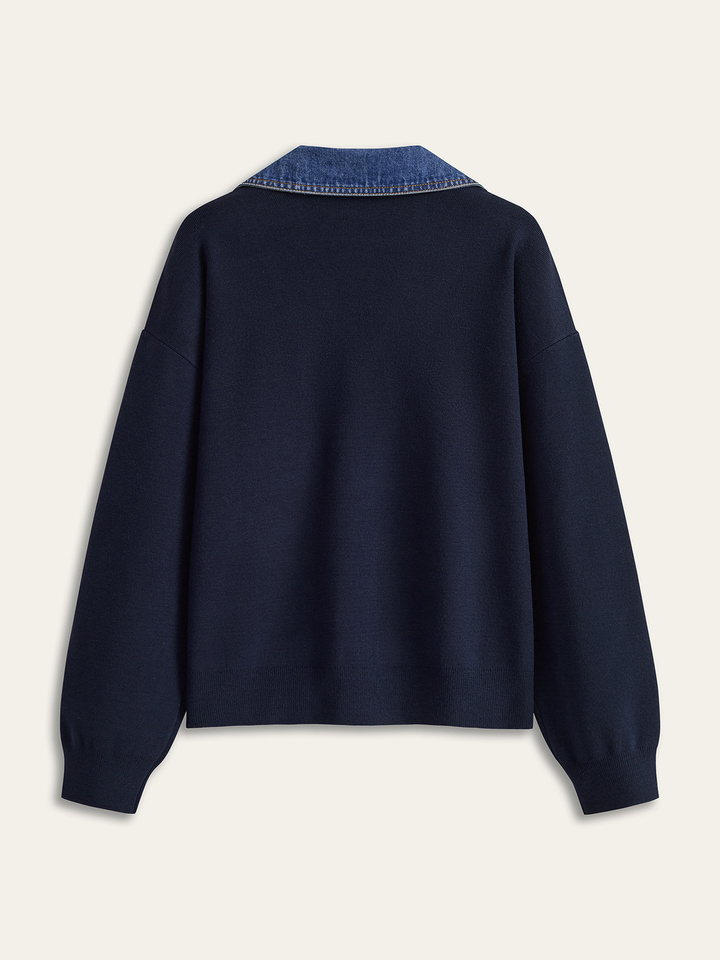 Denim Collar V-Neck Sweater  Liora Lane Boutique Sweaters